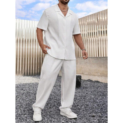 Men’s Casual Set – Lightweight Cotton Blend – Relaxed Fit – Button Shirt & Pants