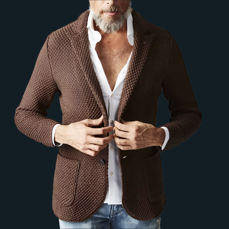 Men’s Blazer – Tailored Fit – Textured Heavyweight Fabric – Notched Lapel – 2-Button Closure