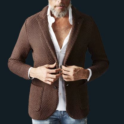 Men’s Blazer – Tailored Fit – Textured Heavyweight Fabric – Notched Lapel – 2-Button Closure