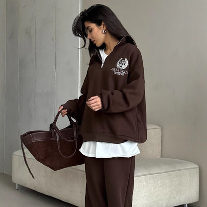 Women’s Sweatshirt – Oversized Fit – Half Zip – Embroidered Front – Cotton Blend