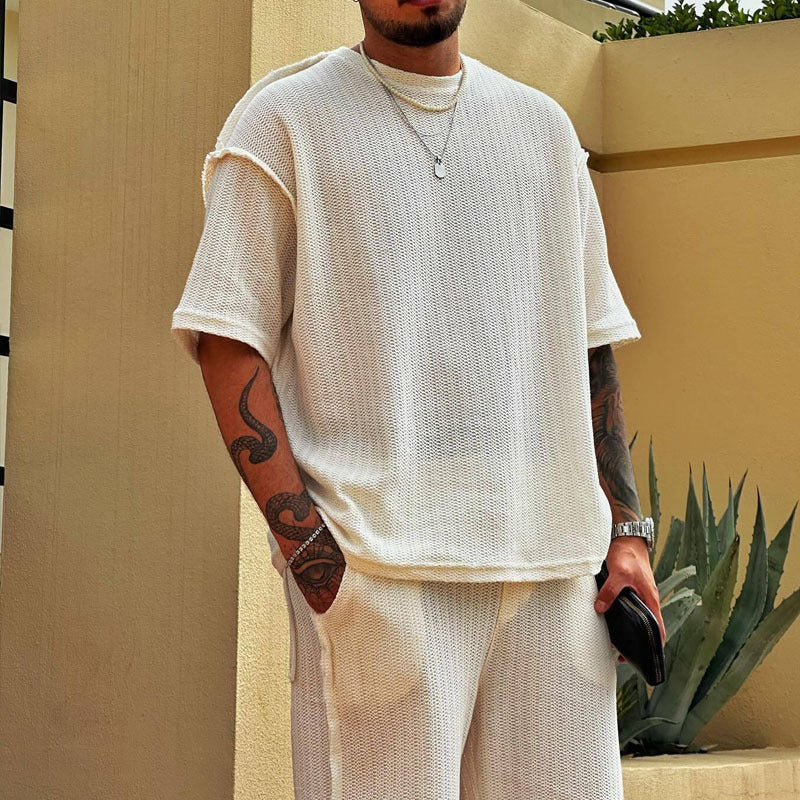 Men’s Athletic Set – Breathable Cotton Blend – Relaxed Fit T-Shirt and Shorts