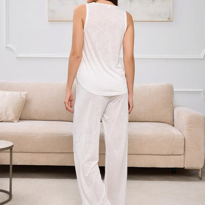 Women’s Loungewear Set – Soft Cotton Blend – Relaxed Fit – Sleeveless Top & Wide-Leg Pants