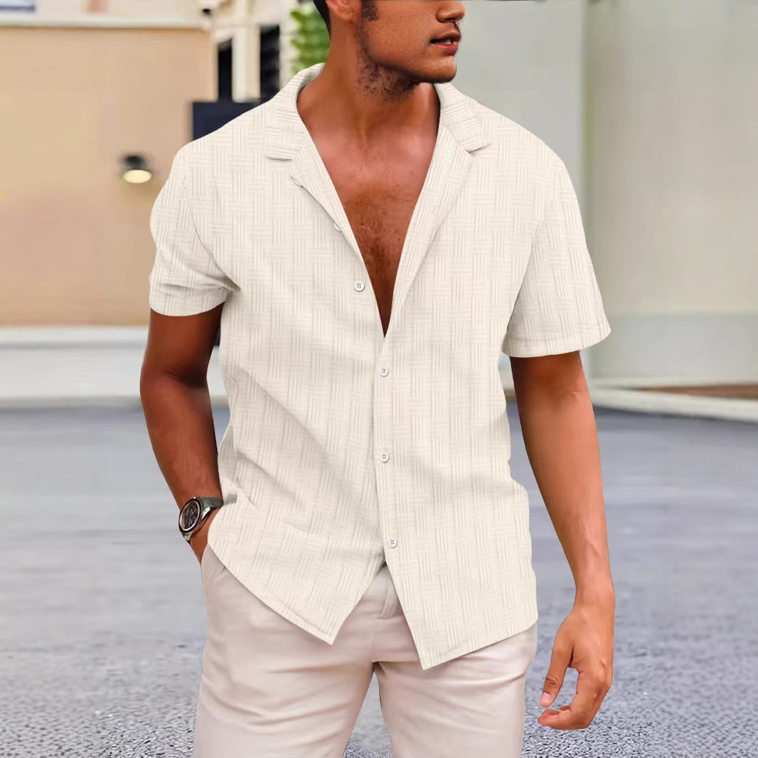 Men’s Short Sleeve Shirt – Cotton Linen Blend – Classic Fit – Button-Up Casual Wear