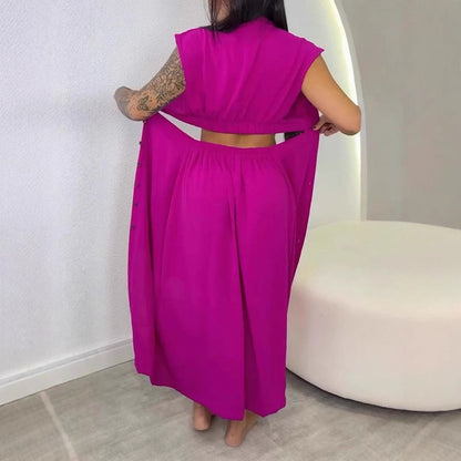 Women’s Midi Dress – Slim Fit – Sleeveless – Cut-Out Waist – Button Front – Stand Collar