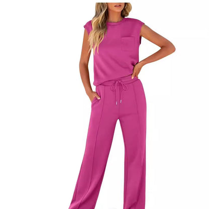 Women’s Two-Piece Set – Sleeveless Top and Pants – Relaxed Fit – Soft Cotton Blend