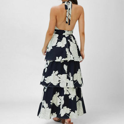 Women’s Halter Maxi Dress – Tiered Skirt – Floral Print – Lightweight Relaxed Fit