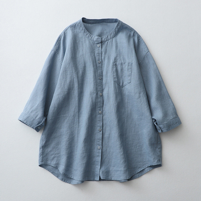 Women’s Shirt – Oversized Fit – Three-Quarter Sleeve – Linen Blend – Button-Down