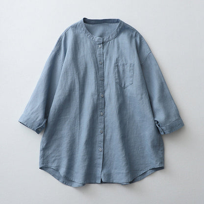 Women’s Shirt – Oversized Fit – Three-Quarter Sleeve – Linen Blend – Button-Down