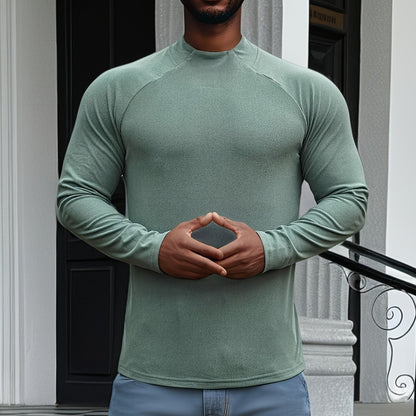 Men’s Long Sleeve T-Shirt – Slim Fit – Soft Stretch – Crew Neck – Raglan Sleeve