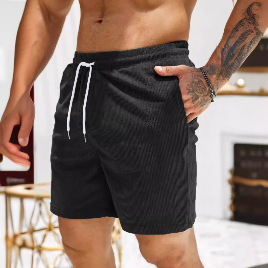 Men’s Corduroy Shorts – Relaxed Fit – Mid-Length – Drawstring Waist – Soft Texture