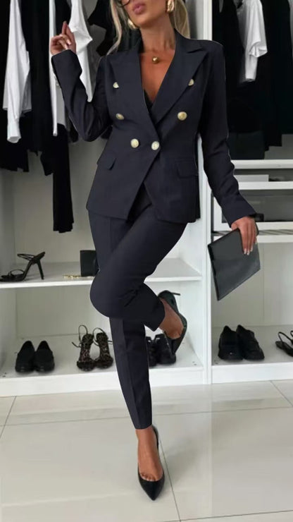 Women’s Blazer Set – Slim Fit – Double-Breasted – Notched Lapel – Office Wear