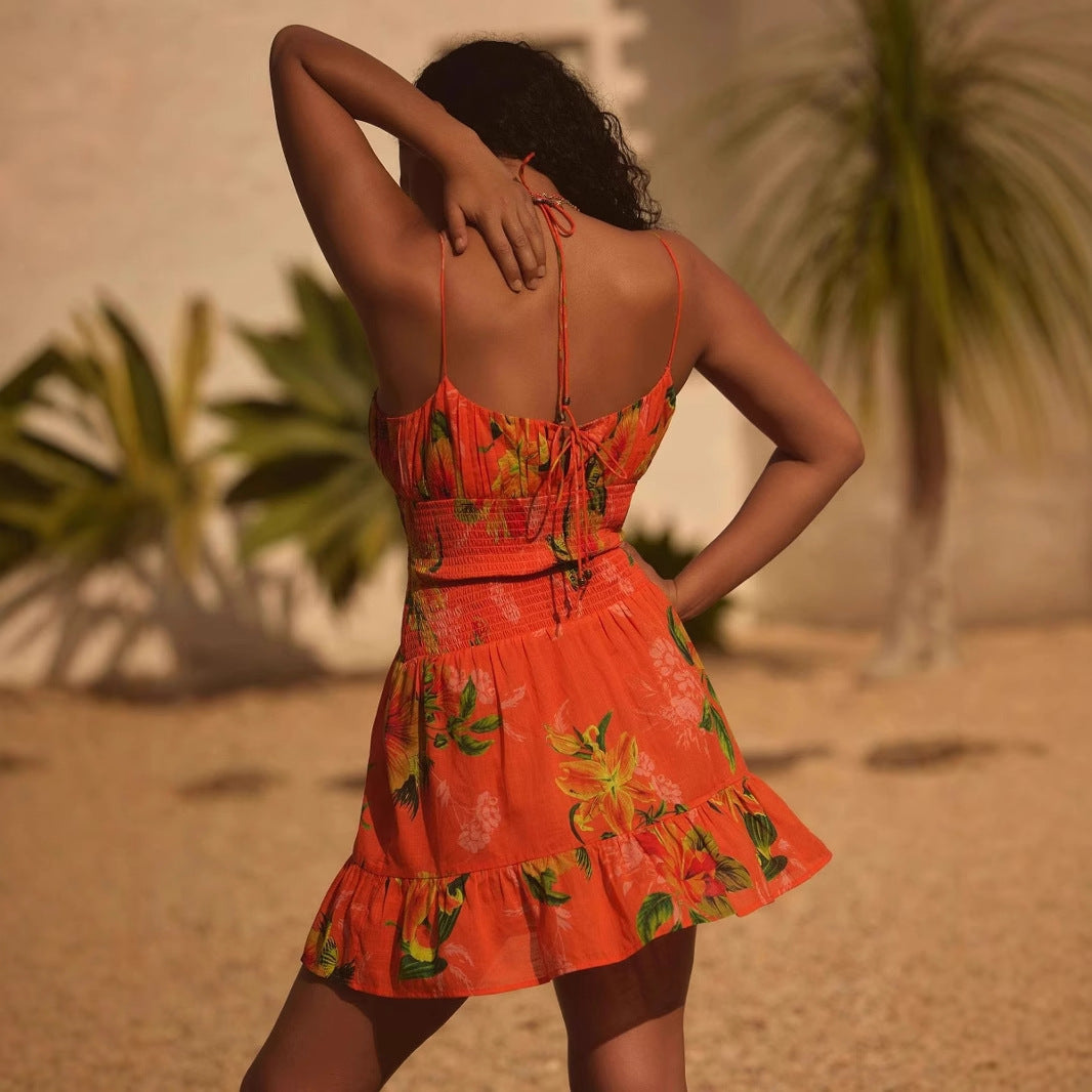 Women’s Sundress – Lightweight Cotton – Smocked Waist – Ruffle Hem – Mini Dress
