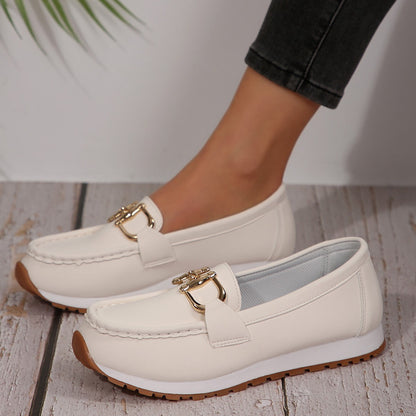 Women’s Platform Sneakers – Slip-On Style – Chain Detail – Moc Toe – Casual Fit