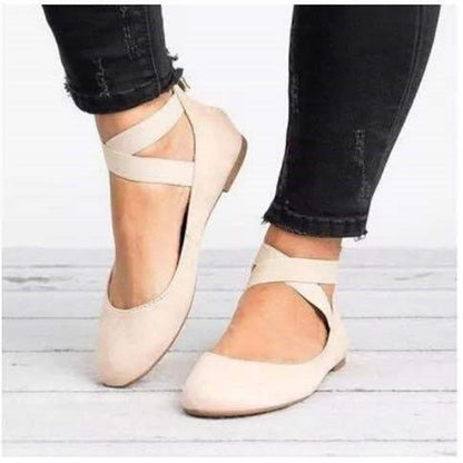 Women’s Ballet Flats – Suede Look – Elastic Strap – Rounded Toe – Low Profile Fit