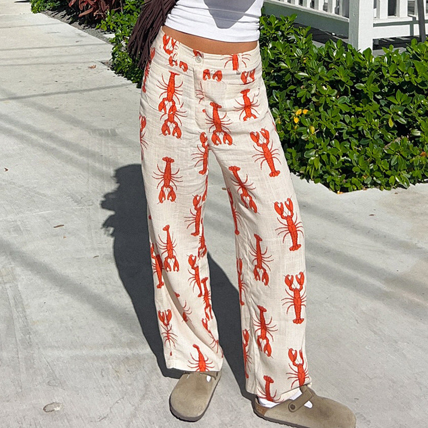 Women’s Pants – Relaxed Fit – Straight Leg – Bold Print – Breathable Blend