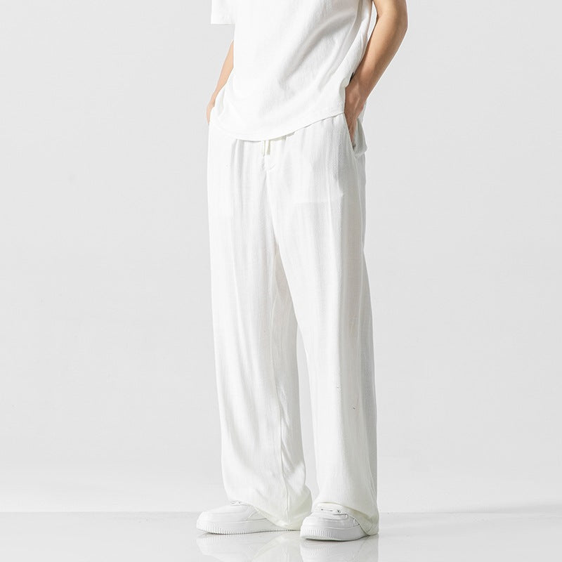 Men’s Casual Pants – Linen Blend – Loose Fit – Full Length – Drawstring Waist
