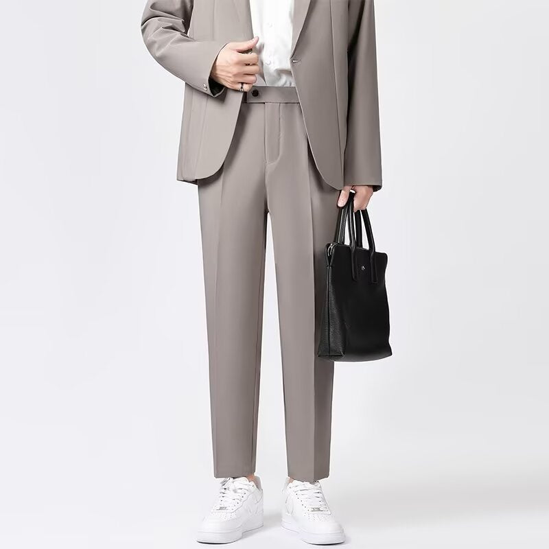 Men’s Tailored Trousers – Slim Fit – Wool Blend – Ankle Length Smart Casual Pants