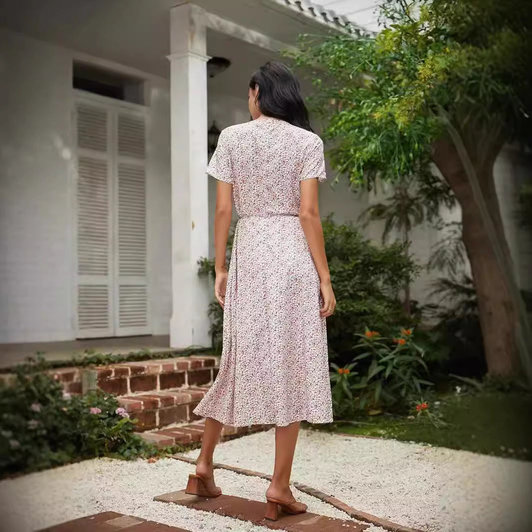 Women’s Midi Dress – V-Neck – Floral Print – Relaxed Fit – Breathable Blend Fabric