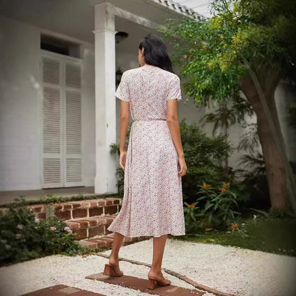 Women’s Midi Dress – V-Neck – Floral Print – Relaxed Fit – Breathable Blend Fabric