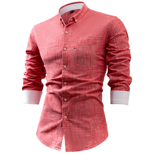 Men’s Button-Up Shirt – Cotton Linen Blend – Slim Fit – Long Sleeve Casual Wear