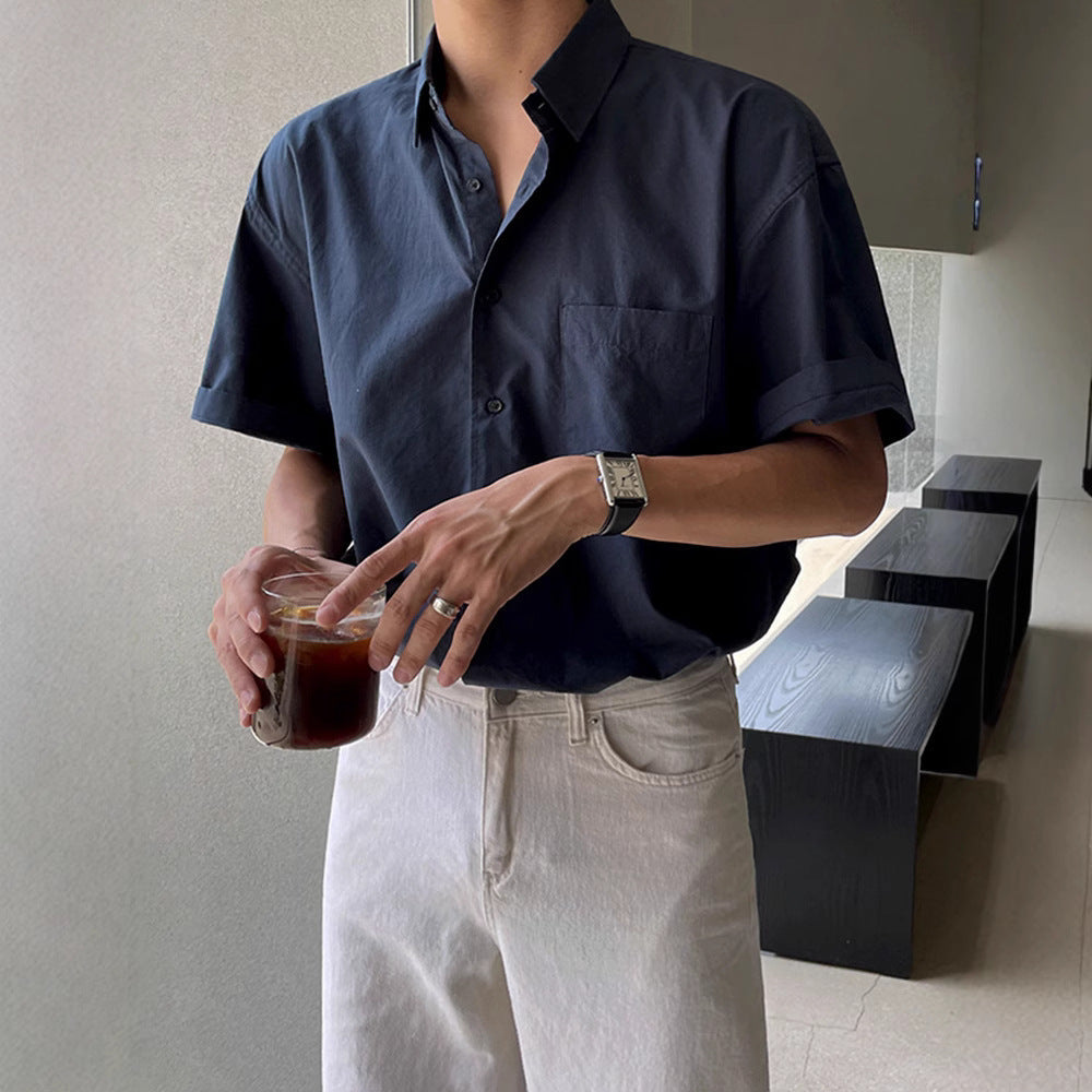 Men’s Button-Down Shirt – Lightweight Cotton – Relaxed Fit – Short Sleeve Casual Wear