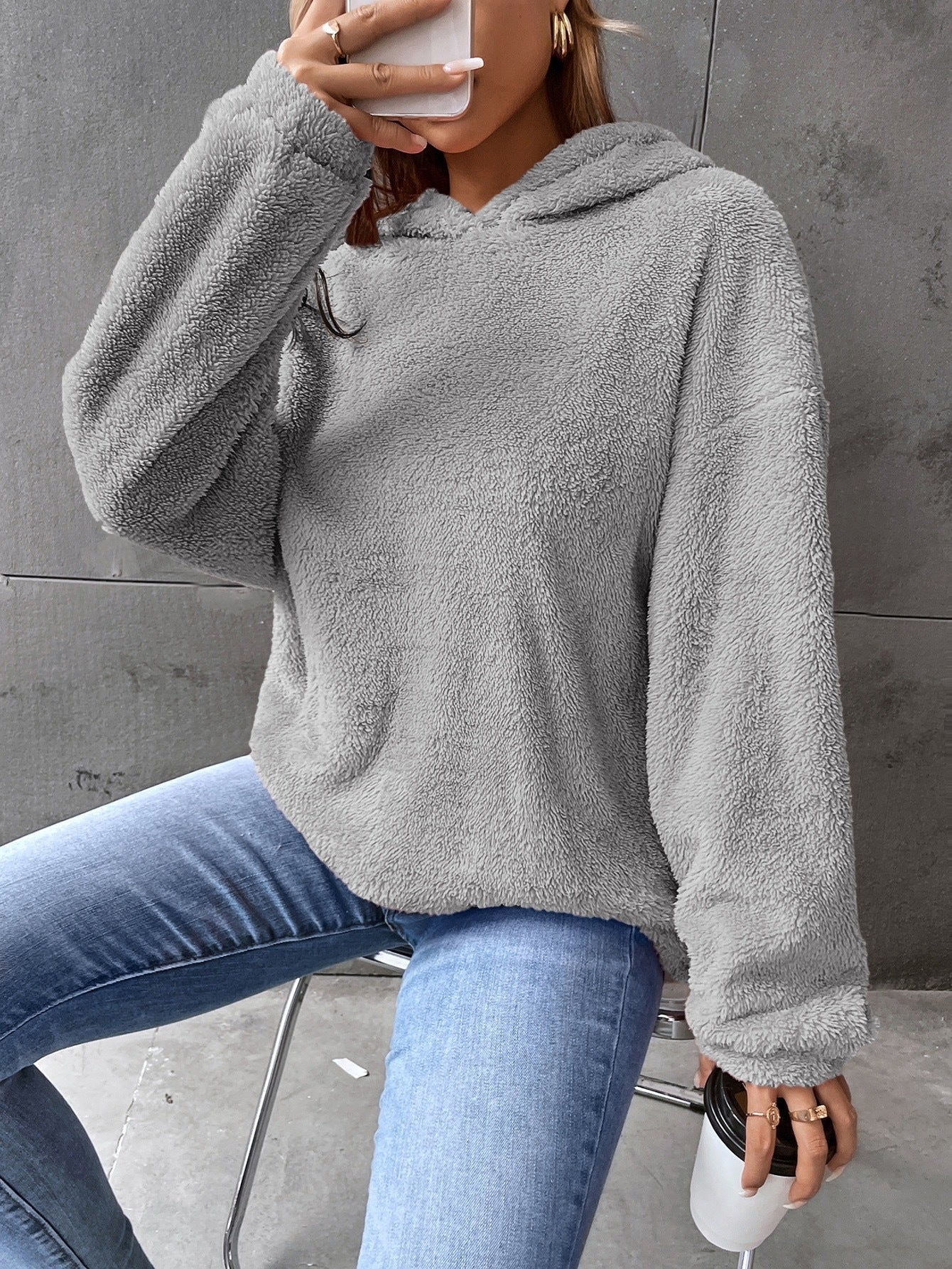 Women’s Hooded Sweatshirt – Soft Fleece – Cropped Relaxed Fit – Long Sleeve Casual Wear