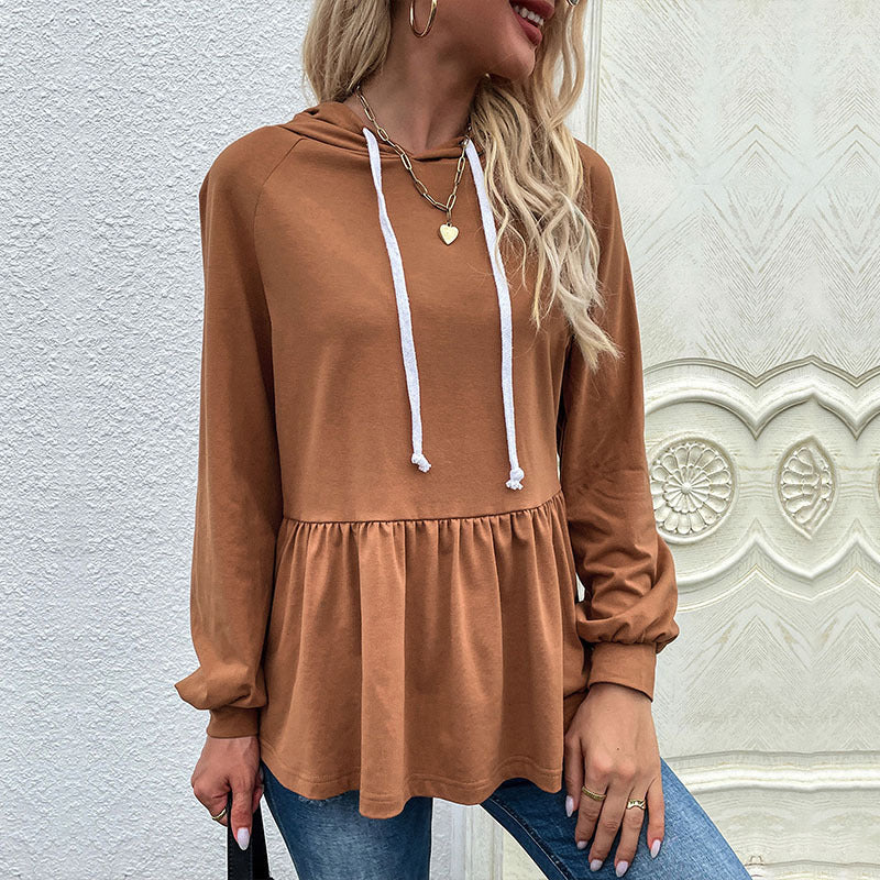 Women’s Hoodie – Relaxed Fit – Soft Knit – Ruffle Hem – Drawstring Neckline – Long Sleeve
