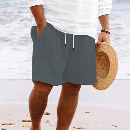 Men’s Casual Shorts – Cotton Linen Blend – Relaxed Fit – Drawstring – Multi Pocket