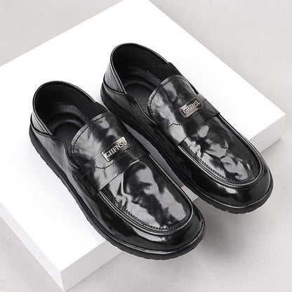 Men’s Loafers – Leather Slip-On – Rubber Sole – Decorative Strap – Business Casual