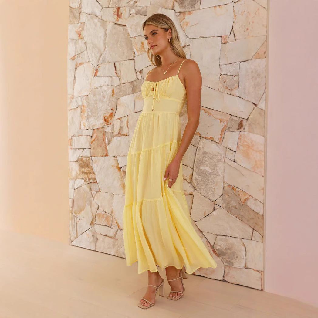 Women’s Maxi Dress – Lightweight Cotton Blend – Tiered Skirt – Spaghetti Straps – Low Back
