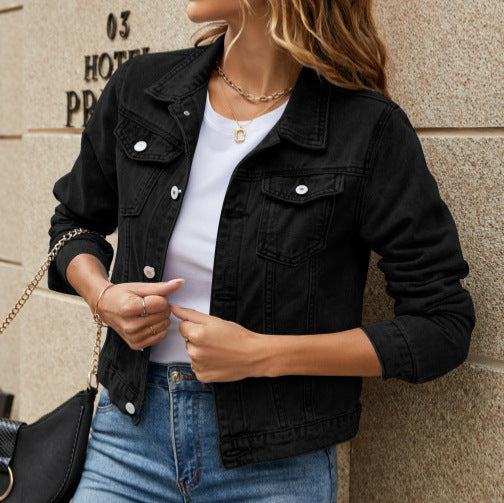 Women’s Denim Jacket – Slim Fit – Cropped Length – Button Front – Shirt Collar