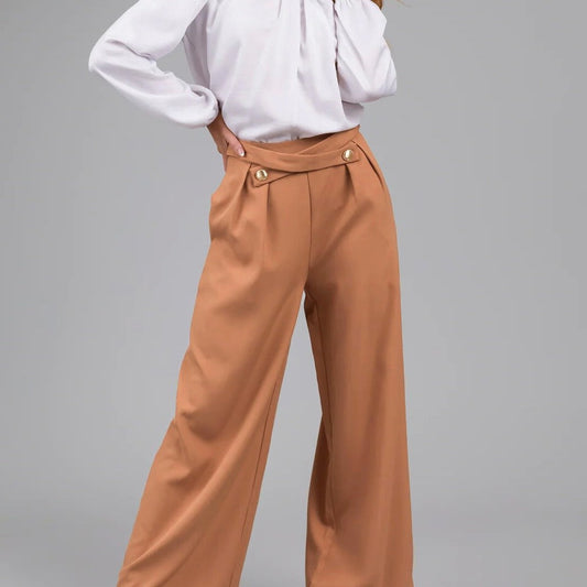 Women’s Wide-Leg Trousers – High Waist – Button Detail – Relaxed Fit – Full Length