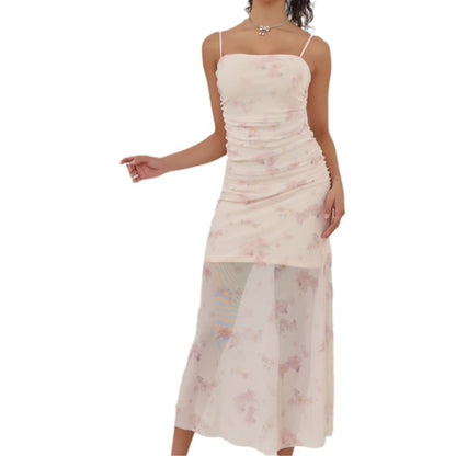 Women’s Maxi Dress – Slim Fit – Spaghetti Straps – Ruching Bodice – Mermaid Hem