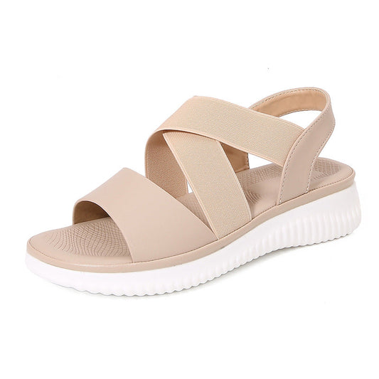 Women’s Flat Sandals – Elastic Crisscross Straps – Slip-On Open Toe – Slingback Grip Sole