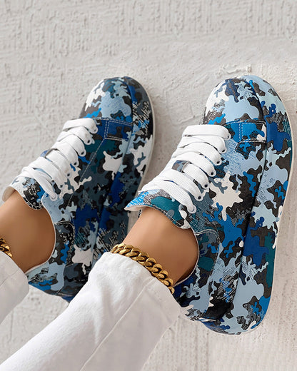 Women’s Canvas Sneakers – Low Top – Lace Up – Polka Dot Print – Rubber Toe Cap