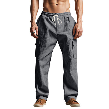 Men’s Cargo Pants – Relaxed Fit – Cotton Blend – Elastic Waist – Multi Pocket Casual