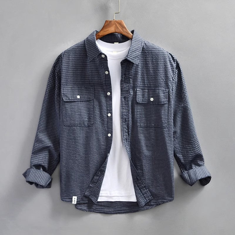 Men’s Button-Up Shirt – Lightweight Cotton – Relaxed Fit – Striped – Long Sleeve