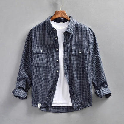 Men’s Button-Up Shirt – Lightweight Cotton – Relaxed Fit – Striped – Long Sleeve