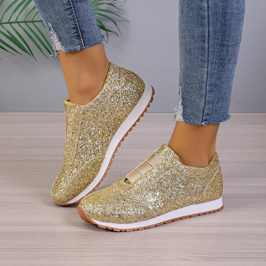 Women’s Slip-On Sneakers – Sequin Upper – Low Profile – Cushioned Sole – Casual Wear