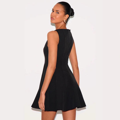 Women’s Sleeveless Dress – Slim Fit A-Line – Lightweight Fabric – Round Neck Mini