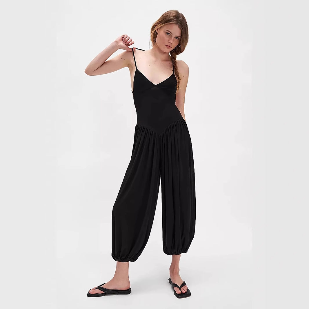 Women’s Jumpsuit – Backless Spaghetti Strap – Wide Leg – Lightweight Flowy Fit