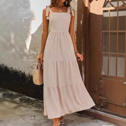 Women’s A-Line Dress – Lightweight Cotton – Tiered Midi – Adjustable Sleeveless Fit