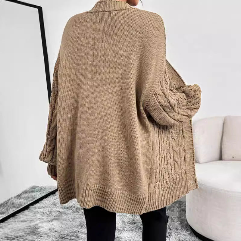 Women’s Cardigan – Cable Knit – Oversized Fit – V-Neck – Button Front – Long Sleeve
