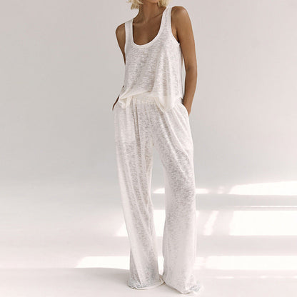 Women’s Loungewear Set – Sleeveless Twist Front Top – Wide Leg Pants – Soft Fabric
