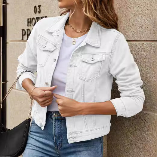 Women’s Denim Jacket – Slim Fit – Cropped Length – Button Front – Shirt Collar