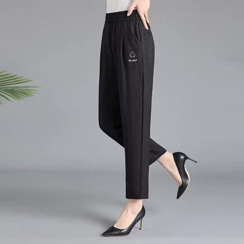 Women’s Tapered Pants – Relaxed Fit – Lightweight Cotton – Elastic High Waist – Full Length