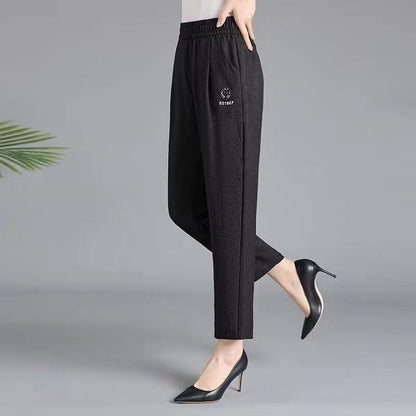 Women’s Tapered Pants – Relaxed Fit – Lightweight Cotton – Elastic High Waist – Full Length