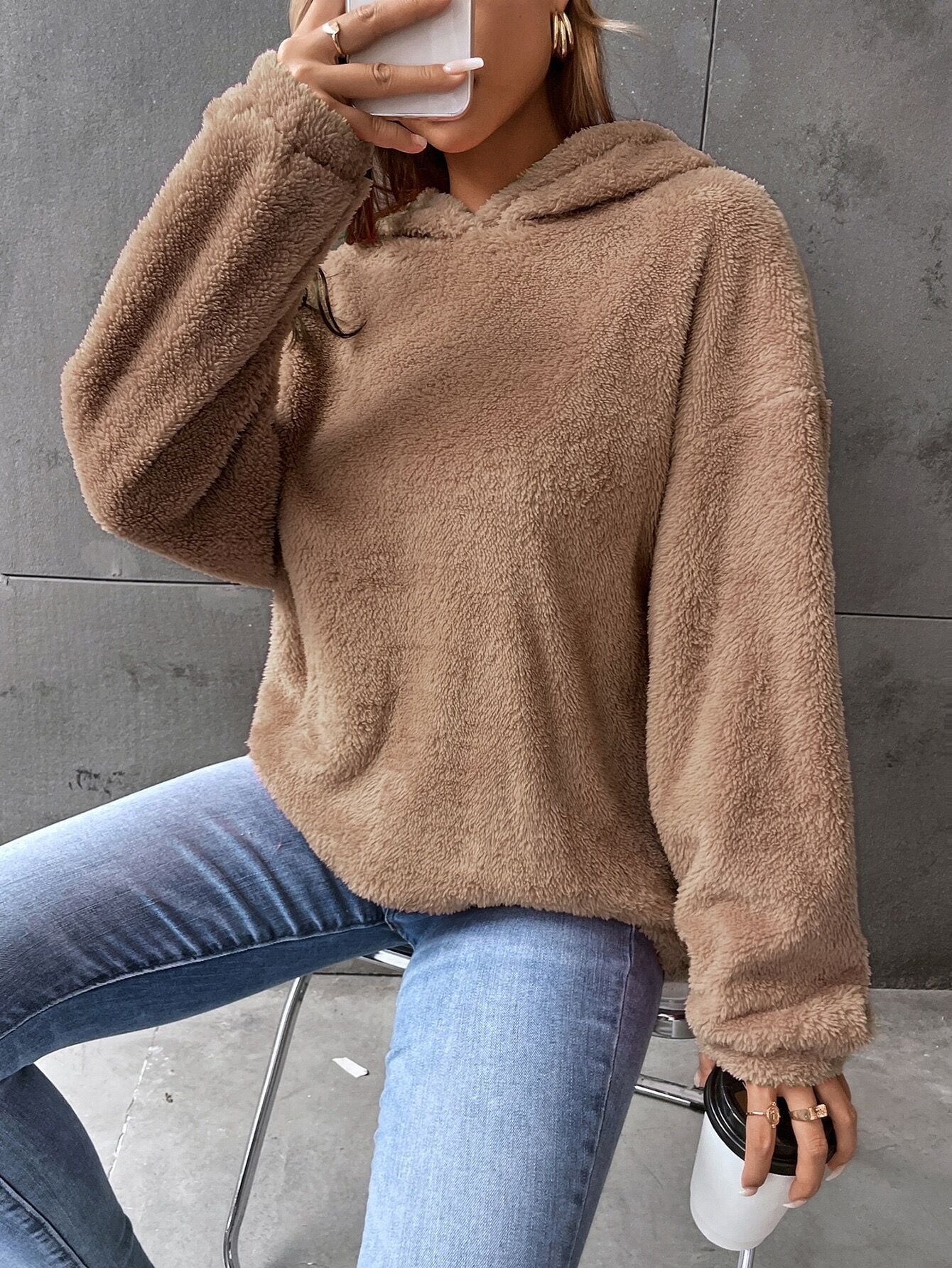 Women’s Hooded Sweatshirt – Soft Fleece – Cropped Relaxed Fit – Long Sleeve Casual Wear