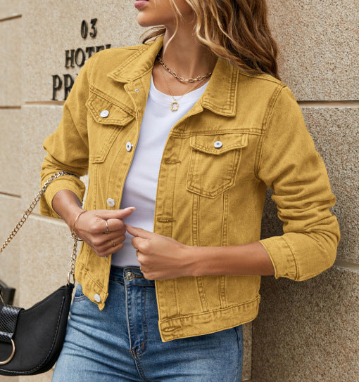 Women’s Denim Jacket – Slim Fit – Cropped Length – Button Front – Shirt Collar