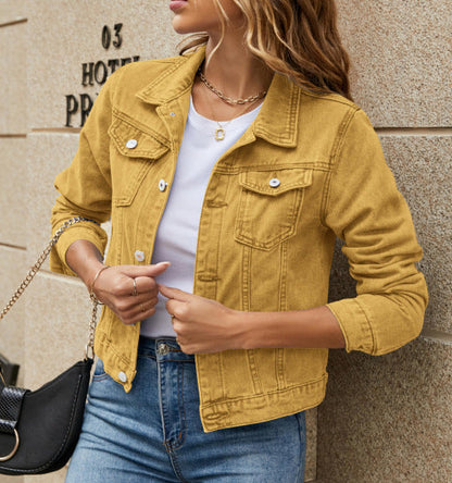 Women’s Denim Jacket – Slim Fit – Cropped Length – Button Front – Shirt Collar